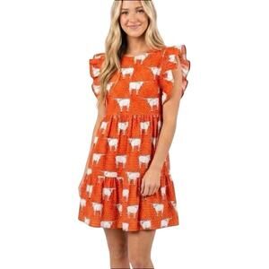 Michelle McDowell Ellen Mini Dress in Orange Texas Longhorn Print Size Small NWT